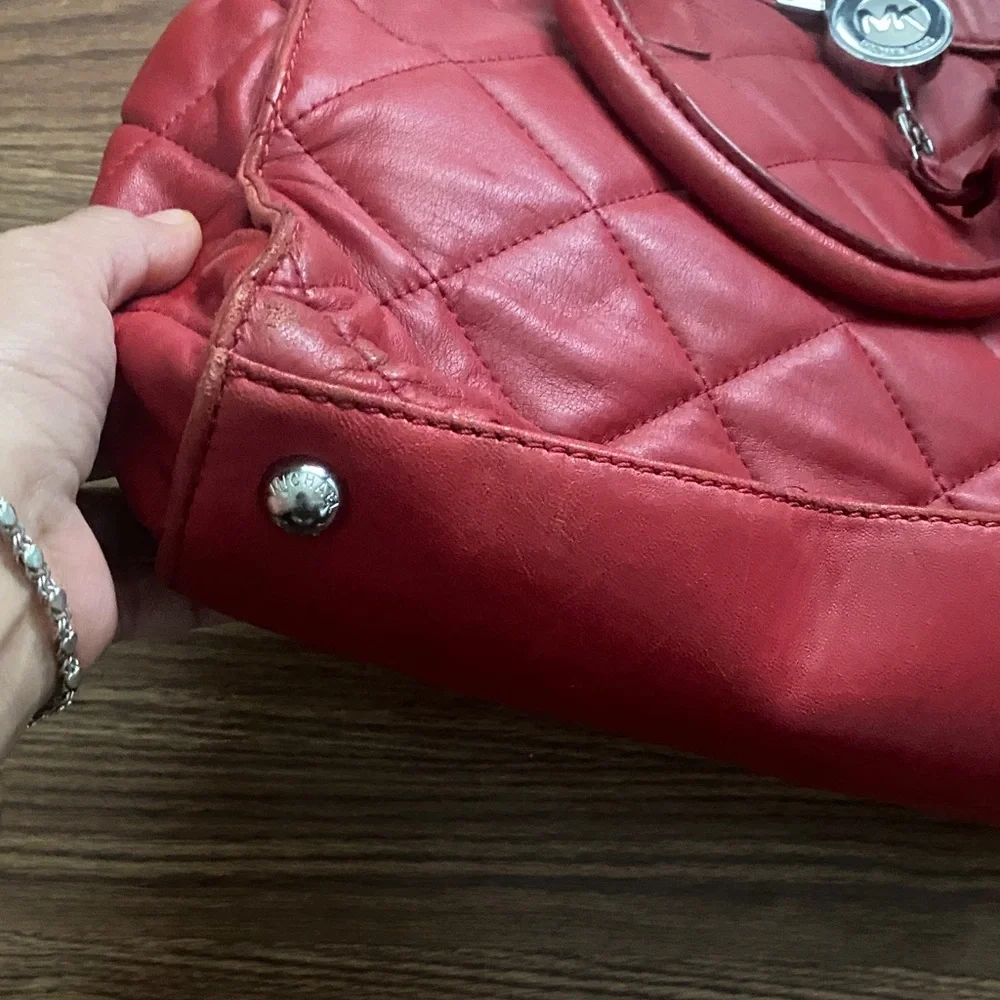 Michael Kors Quilted Red Leather Satchel with Chain Strap